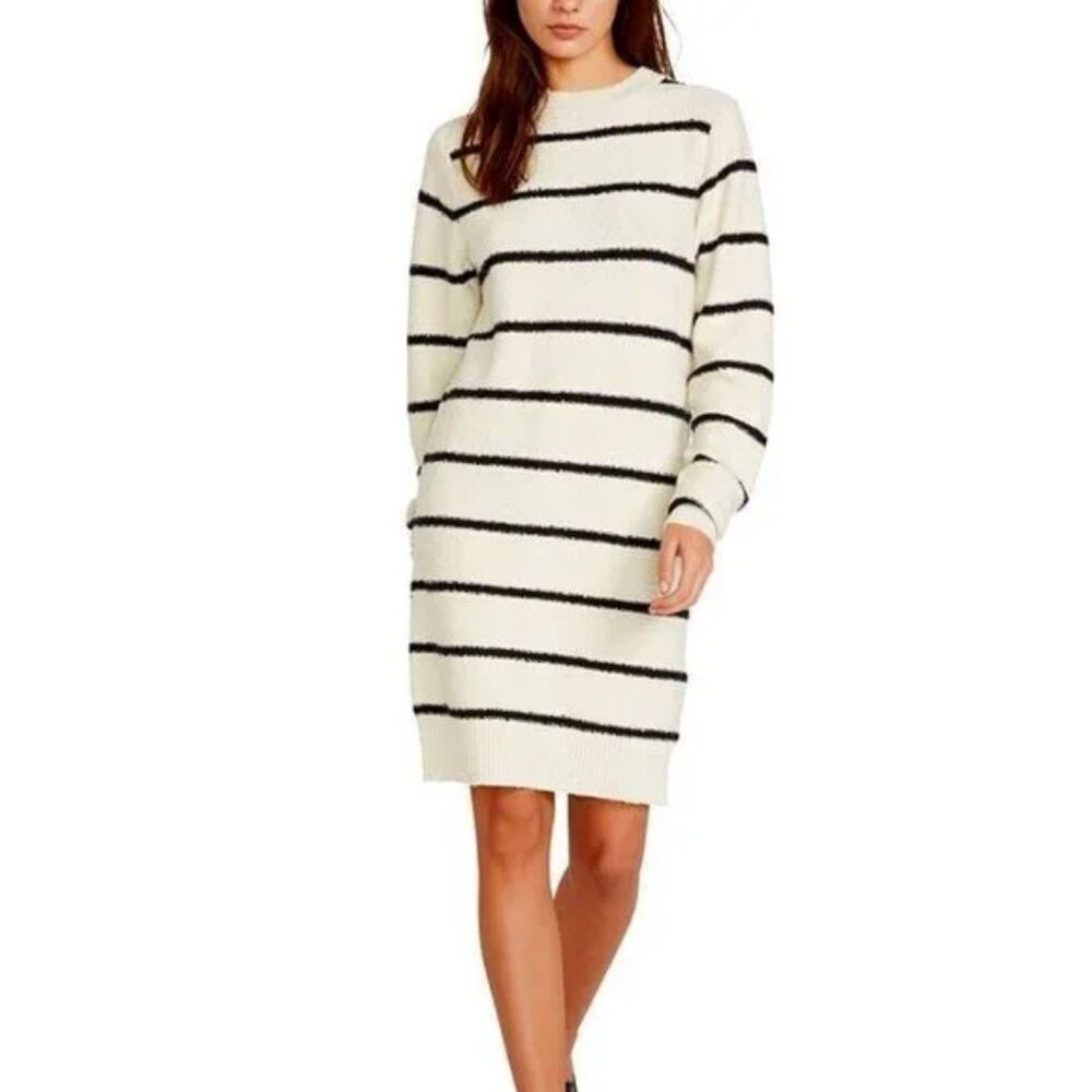 NWT Volcom Stone Row Foiled Again Striped Sweater Dress Sz. L Black & Ivory